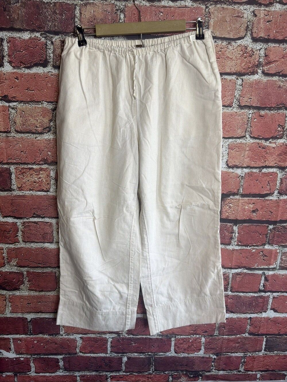 Free People Cream Linen Blend Wide Leg Crop Drawstring Pants Sz XS Womens